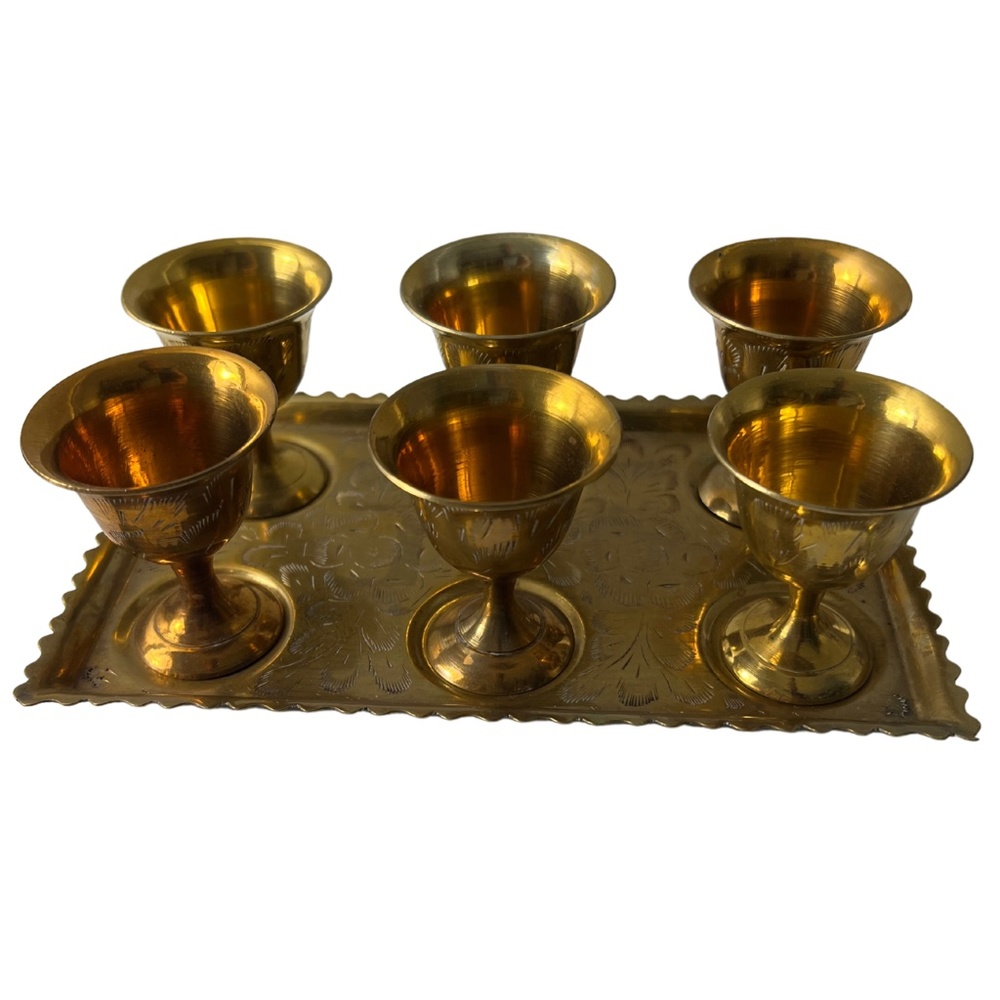 Miniature Brass Shot Glasses and Tray Made in India
